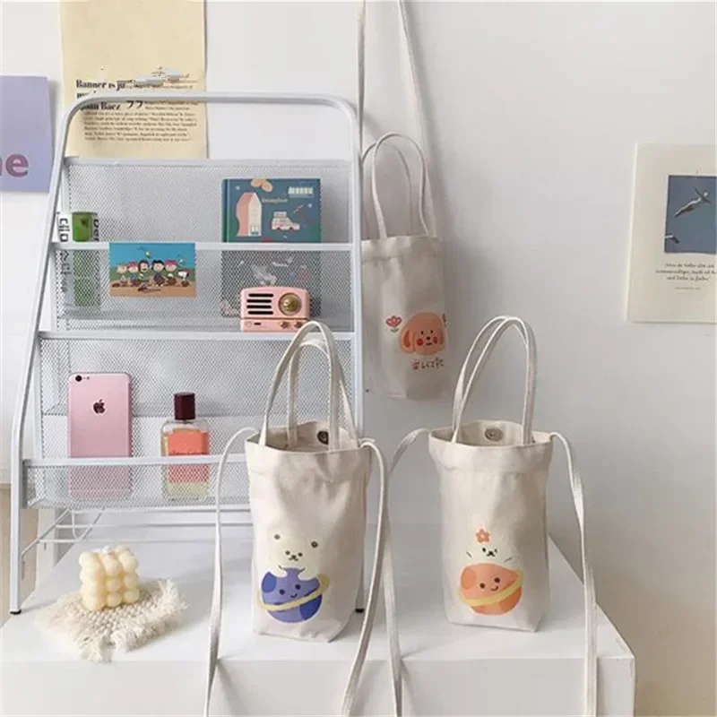 Canvas Bucket Small Tote Bag, Cute Cartoon Mini Crossbody Bags for Women Girls Carrying, Kettle, Water Cup, Umbrella, Phone Bag