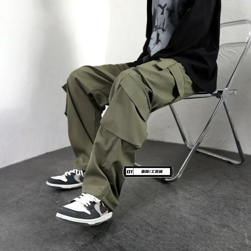 Hipster Men American Overalls High Street Straight Leg Wide Leg Casual Pants