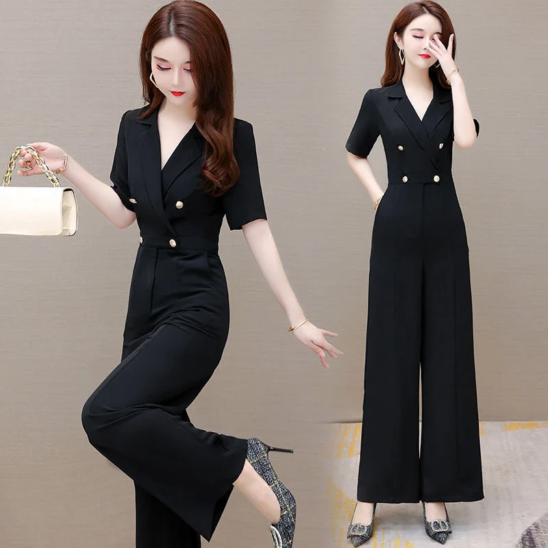 XIZOU Women's Suit One Piece Jumpsuit High End Korean 2022 Summer New V-Neck Bodysuit Goddess Slim Fitting