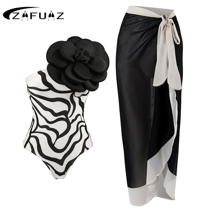 ZAFUAZ 여성용 섹시한 수영복 원피스 수영복 스커트, 푸시업 레트로 프린트 모노키니, 비키니 목욕 세트, 브라질 비치 원피스, 2024  Best5