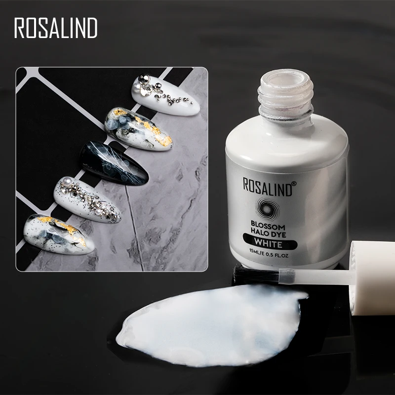 Rosalind 15Ml White Blossom Halo Dyeing Air Dry Ink Style Blooming For Nail Art Decoration Lasting Base Top Coat Vernice Ibrida