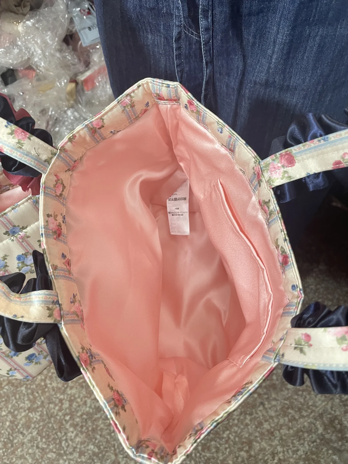Japanese Vertical Stripes Small Floral Big Bow Brooch Handbag Women's Lunch Bag Tote Bags Girls Comestic Semicircle Women's Bags