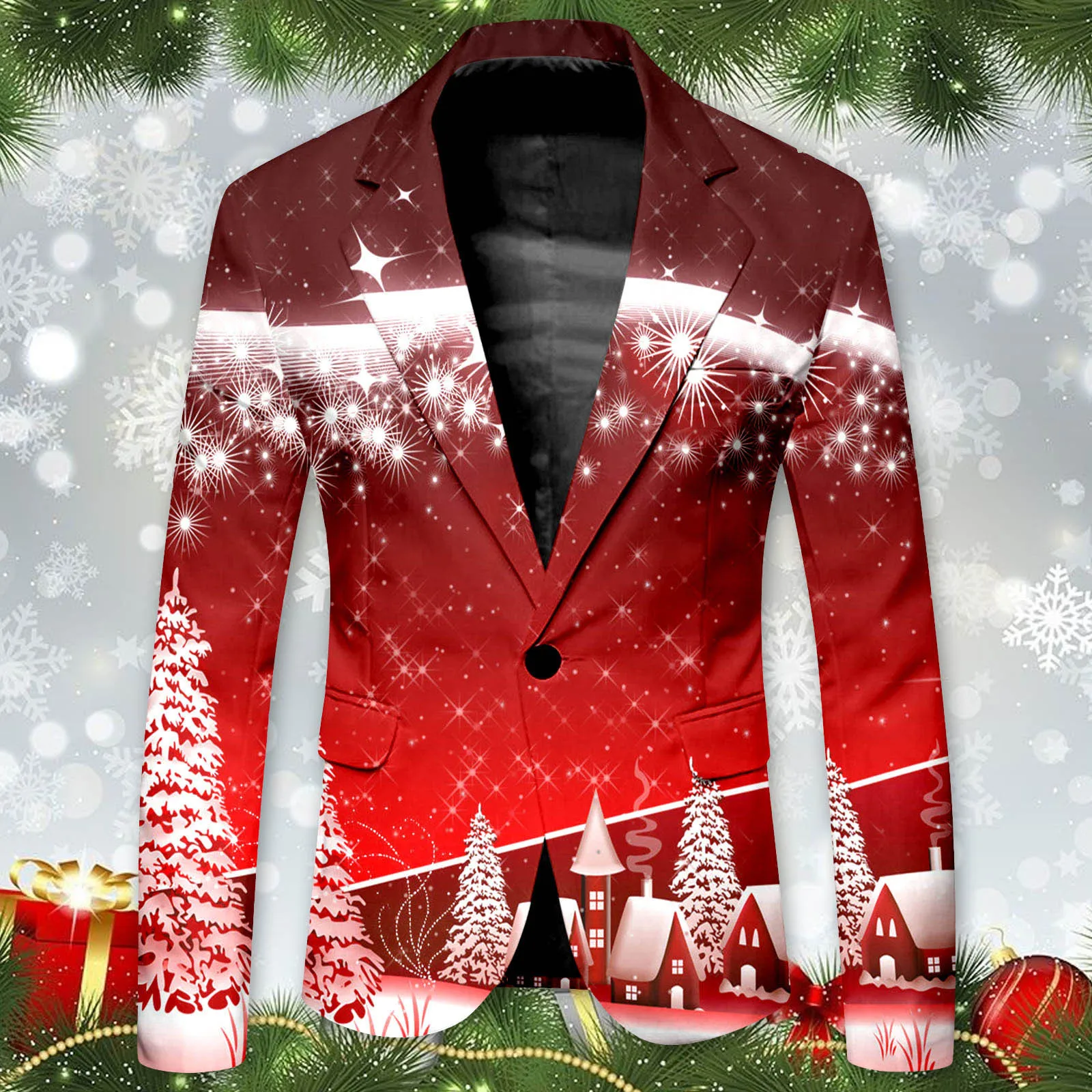 Christmas Printed Trendy Single Button Suit Men Business Comfortable Fashionable Classic Suits Jacket Lapel Slim Fit Suit