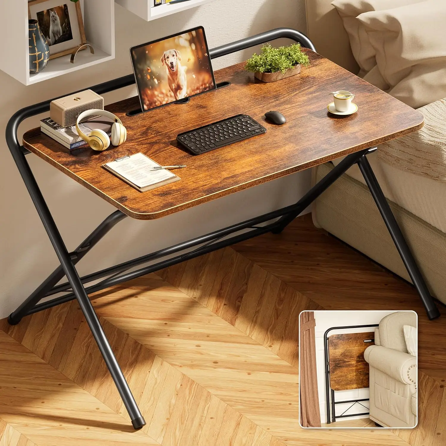 3-Level Adjustable Height and Tablet Slot, 32 Inch Foldable Computer ...