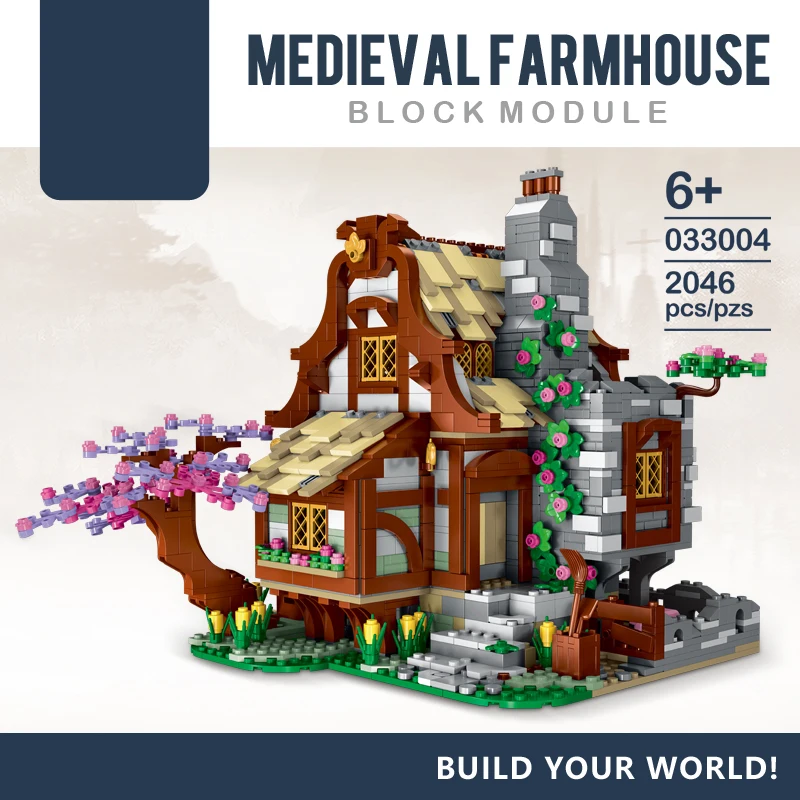 

MOC Creative Medieval Windmill Farmhouse Building Blocks Model Compatible Architecture Streetview Modular City Architecture Toys