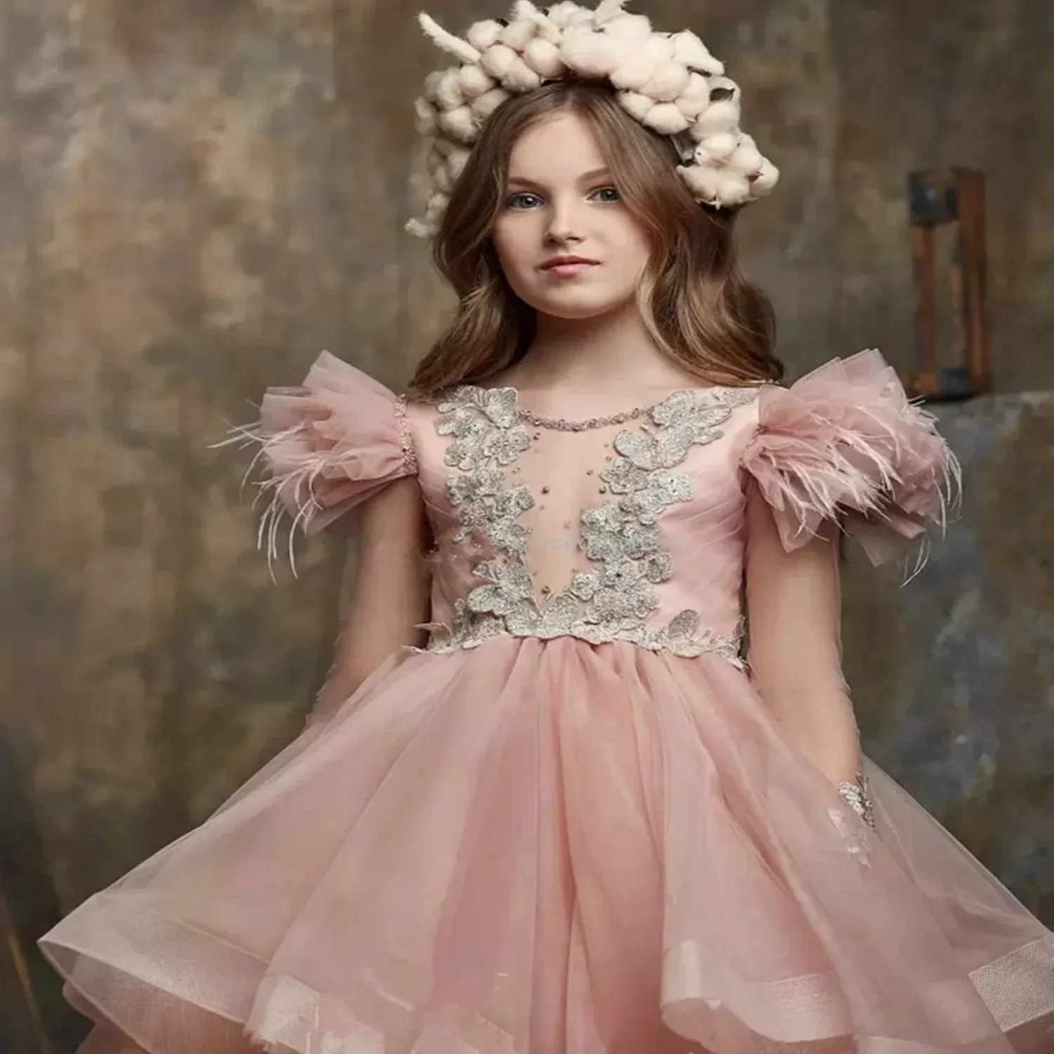 Encantadores Vestidos De Niña De Las Flores De Tul Con Aplicaciones De Encaje