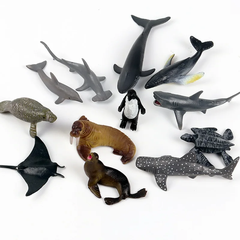 Oenux Mini Ocean Marine Shark Model Classic Sea Life Animal Whale Turtle Action Figures PVC Lovely Educational Toy For Kids Gift