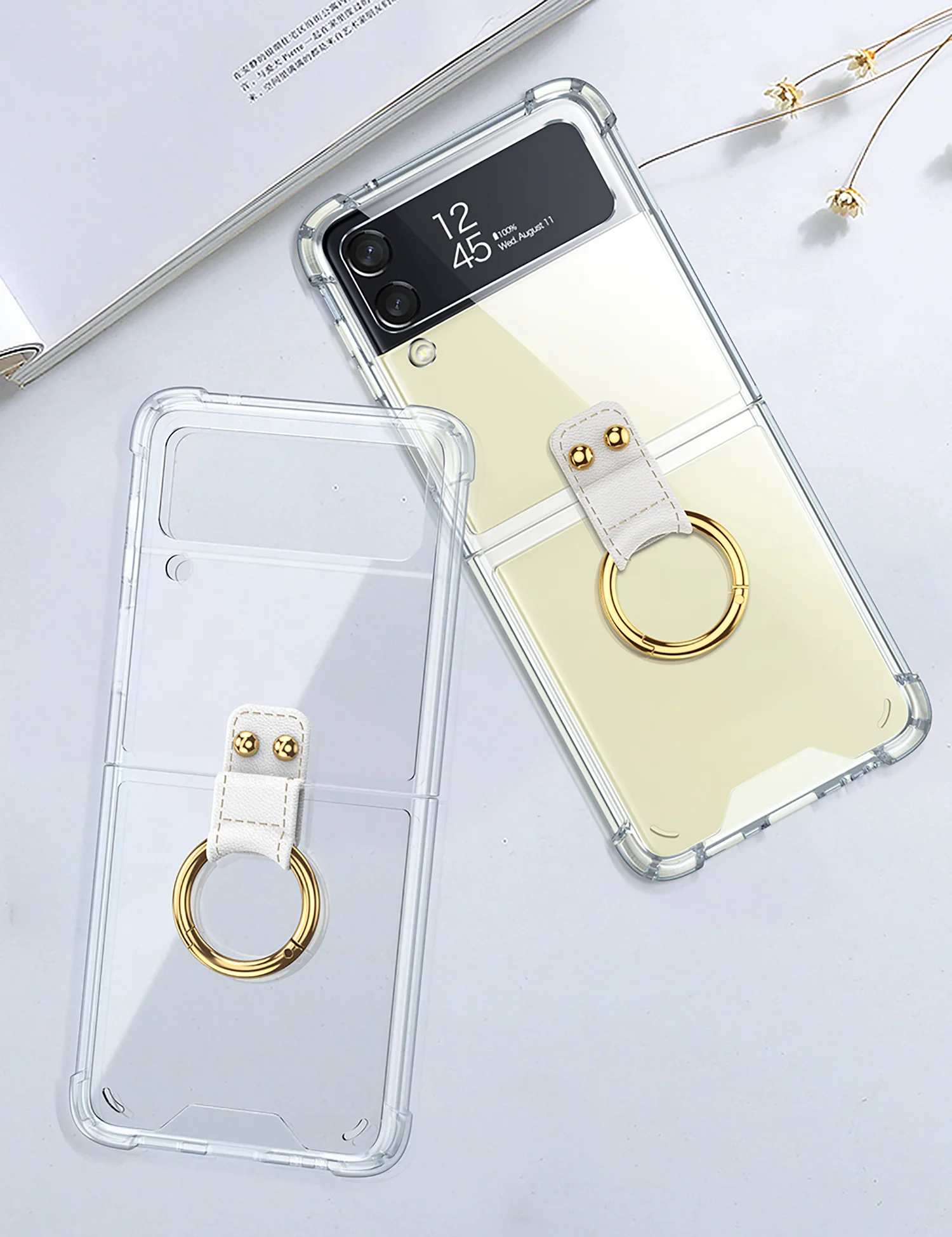 samsung cute phone cover Anti-fall Ring Holder Phone Case For Samsung Galaxy Z Flip 3 Back Cover for Galaxy Z Flip Zflip3 Shell Folding Ring Stand Case silicone cover with s pen