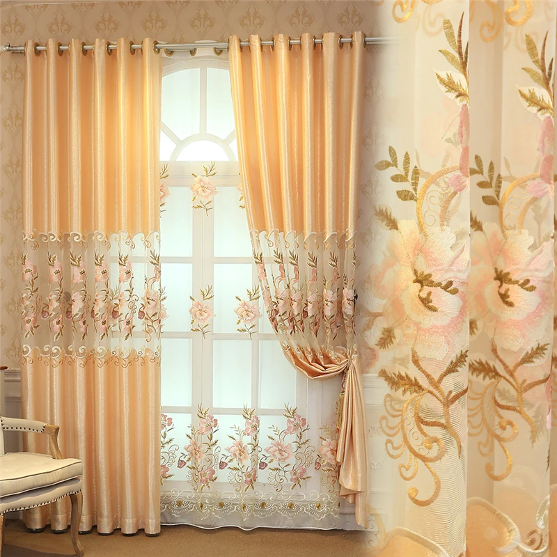 Embroidered Curtains European Luxury Elegant For Living Room Classic French Window For Bedroom
