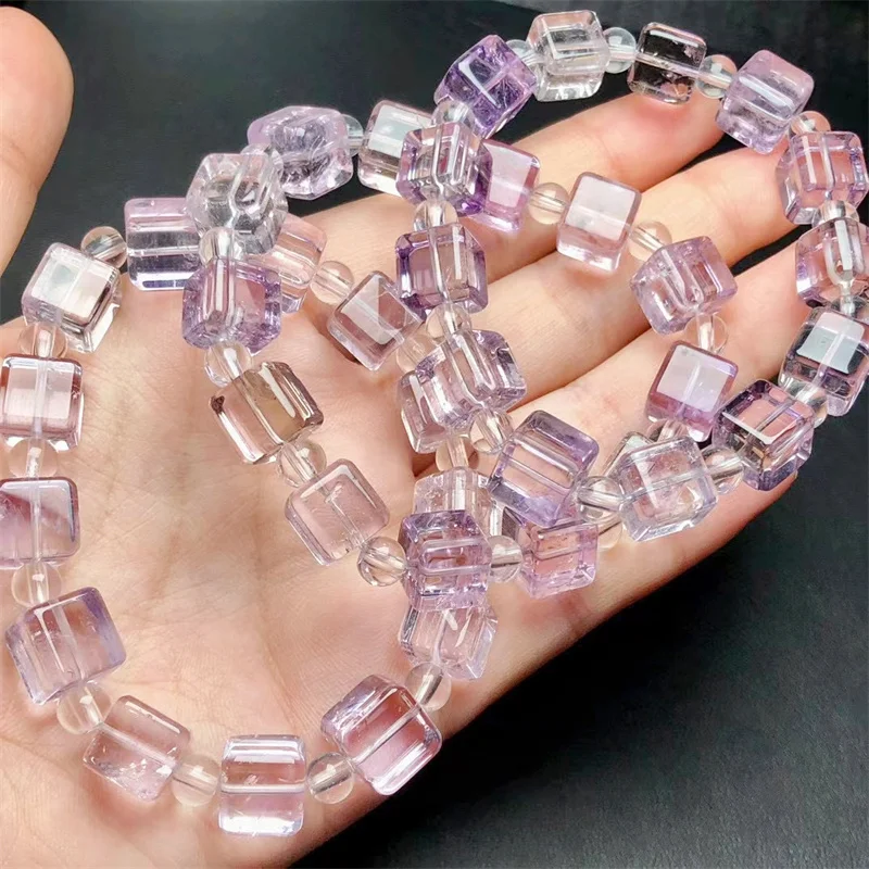 

Natural Amethyst And Citrine Cube Bracelet Fashion Gemstone Crystal Jewelry Bangle For Women Healing Bohemia Holiday Gift 1pcs