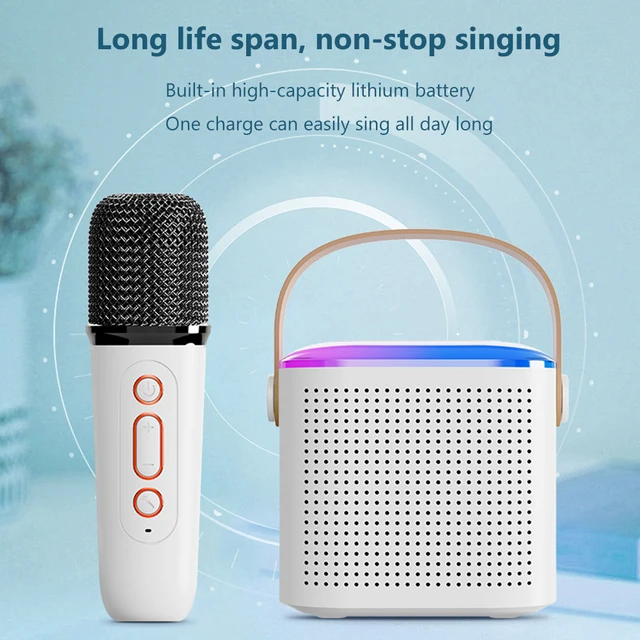 Mini machine de karaoké avec 2 microphones sans fil pour enfants et  adultes, 18 chansons pré-chargées, Bluetooth portable, rose - AliExpress