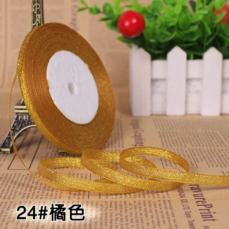 Metallic Glitter Ribbon for Gift Wrapping and DIY Crafts – Gold & Silver, 6mm, 25 Yards