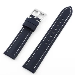 Deluxe Sailcloth Watch Band with Handmade Stitching and Quick Release Strap - 21mm (Dark Blue - White)