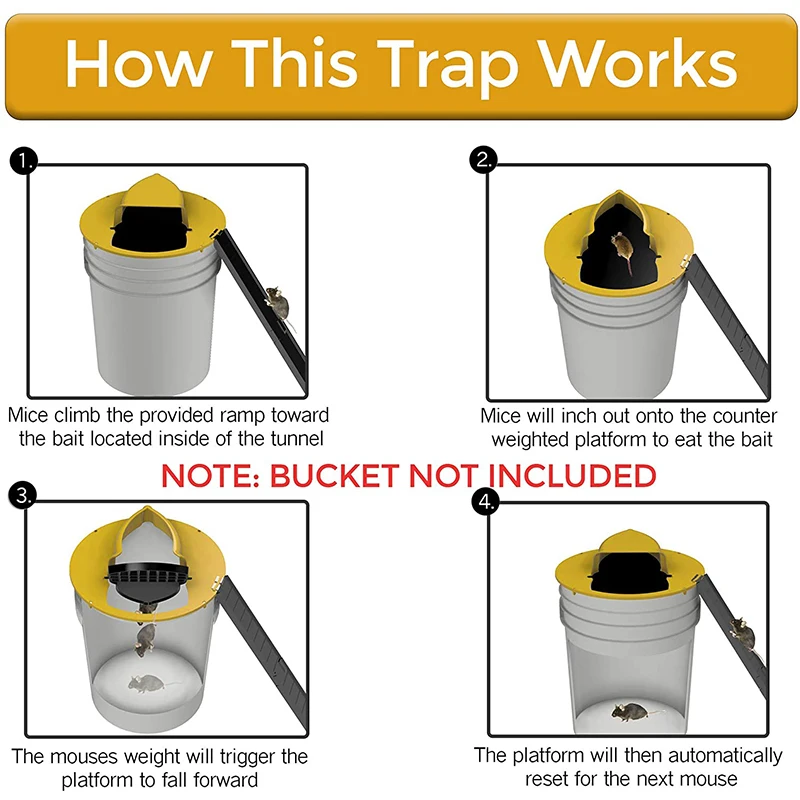 Humane Bucket Lid Mouse Trap Rat Catcher Reusable Slide Mouse Trap