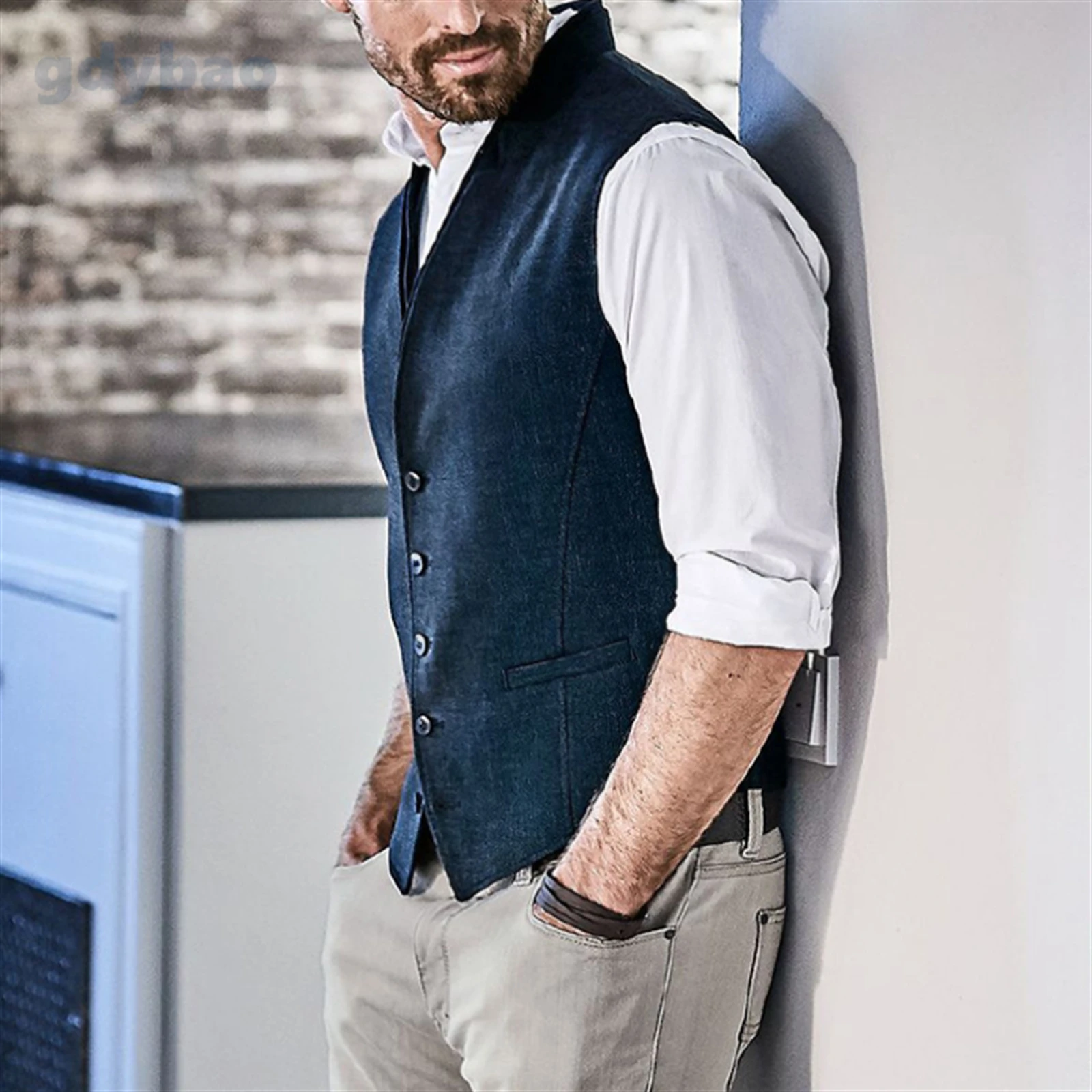 Men's Blue Vests Defacto Mens Tweed Suit Vest Jacket Steampunk Business Waistcoat Plus Size for Man Wedding 3