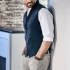 Men's Blue Vests Defacto Mens Tweed Suit Vest Jacket Steampunk Business Waistcoat Plus Size for Man Wedding 3