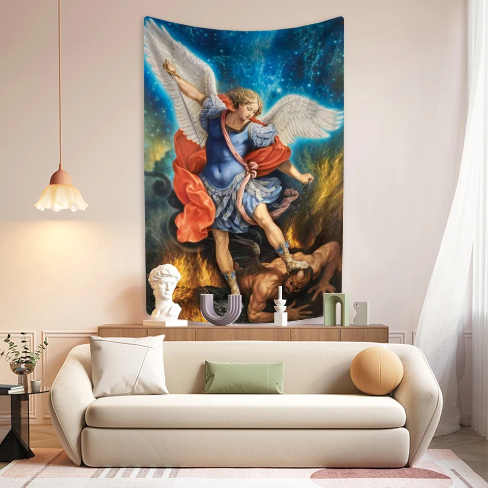 Cristo mito anjo tapeçaria lucifer michael impresso quarto pano de fundo  parede pendurado decorações para casa sofá cobertor - AliExpress, image size:960x960