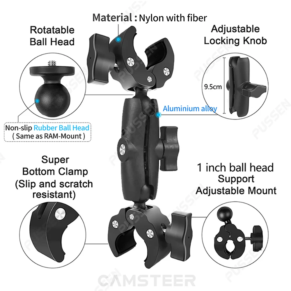 오토바이 자전거 카메라 거치대 보이지 않는 셀카 스틱 핸들 바 RAM 마운트, Insta360 X3 One RS X2 GoPro Max Hero 12 11 10 9