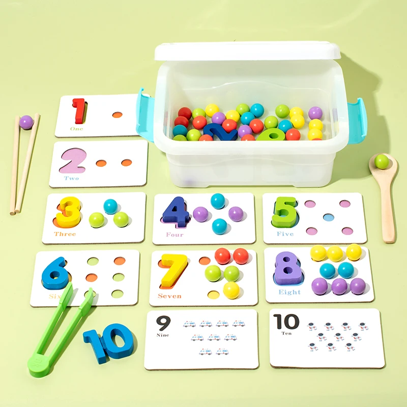 

1 Set Montessori Kids Arithmetic Toys Early Educational Number Cognitive Intelligence Puzzle Clip Bead Toy Number Matching Game