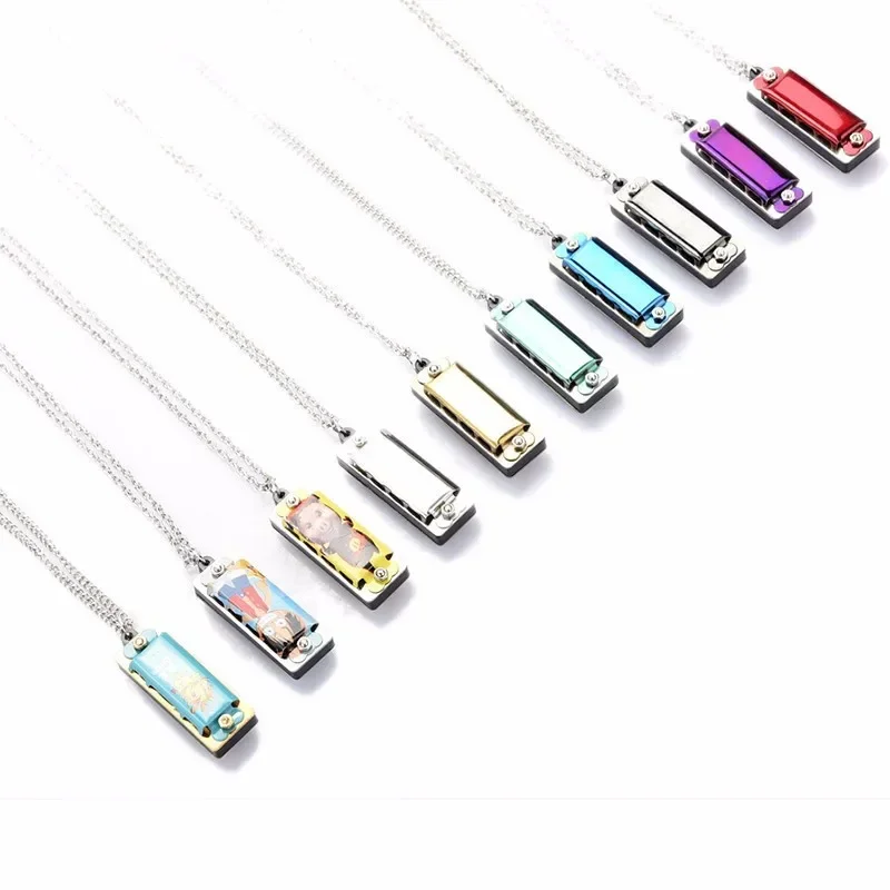 Colorful Mini Harmonica Necklace 8 Tone Harmonica Diatonic 4 hole Blues Pendant Necklace Kids Musical Instruments