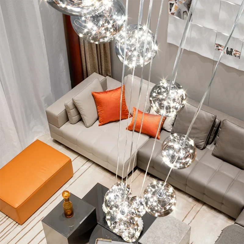 Moderní sklo bál LED lustr stmívatelné pro schodiště žití pokoj přívěsek lamp vnitřní pro domácí osvětlení lusters luminaires