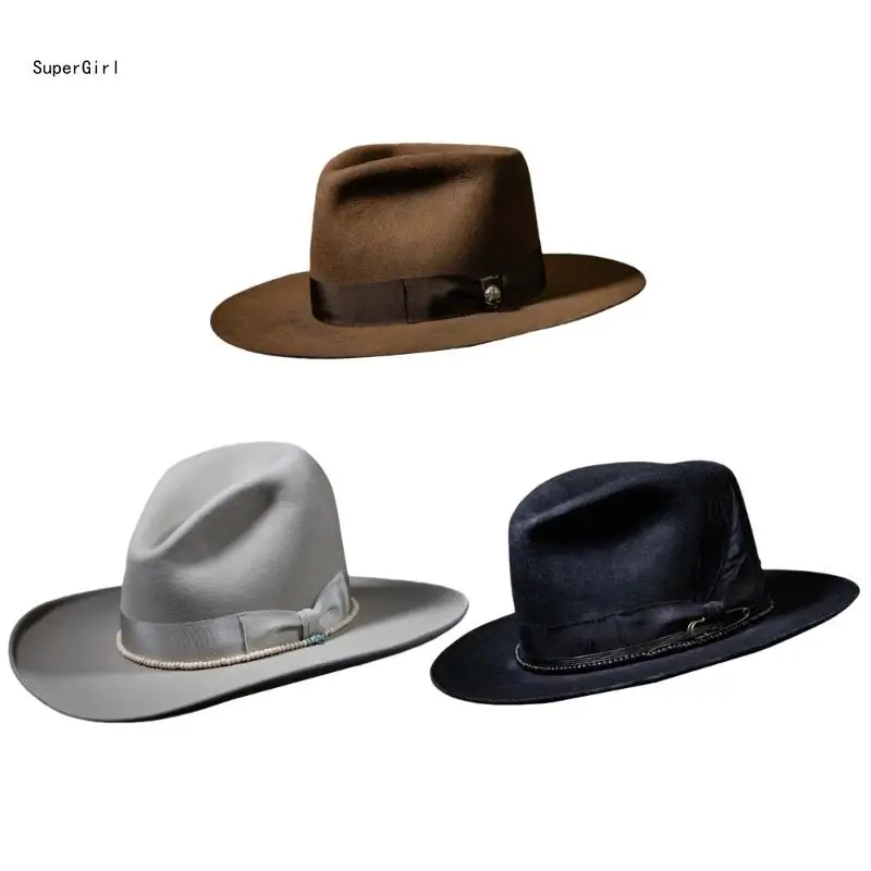 Homburg Hat for Men Women Unisex Wear Vintage Top Hat Cowboy Costume J78E