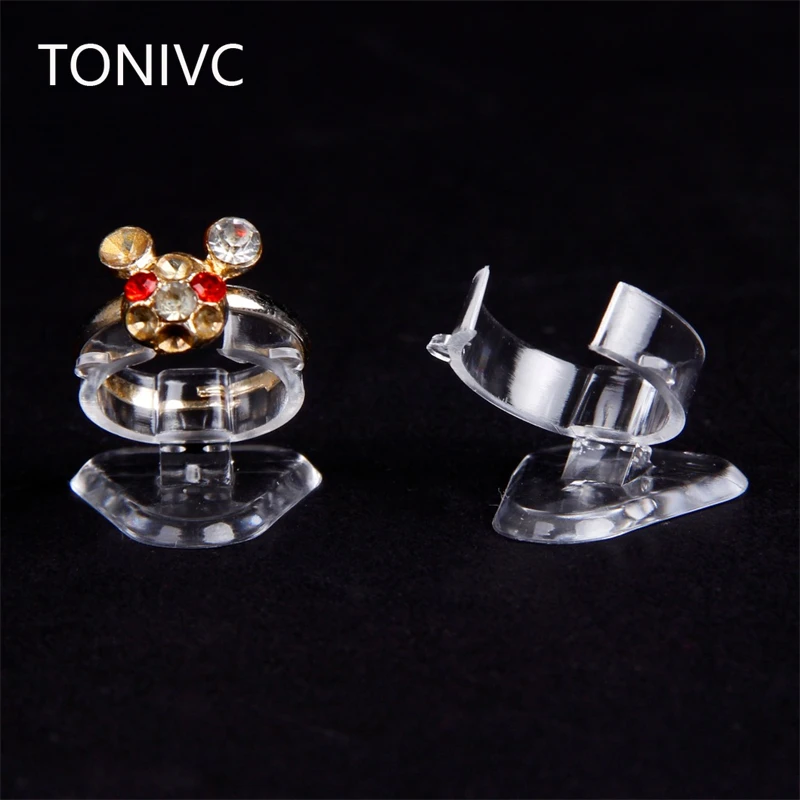 TONVIC Wholesale Plastic Clear View Ring Display Stand Holder Organizer Ring Case Jewellery