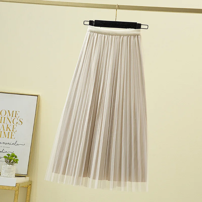 

Reversible Sequin Velvet Tulle Skirt Women 2023 Autumn Winter Fashion Midi Long High Waist A-Line Skirt Female Mesh Skirt Lady