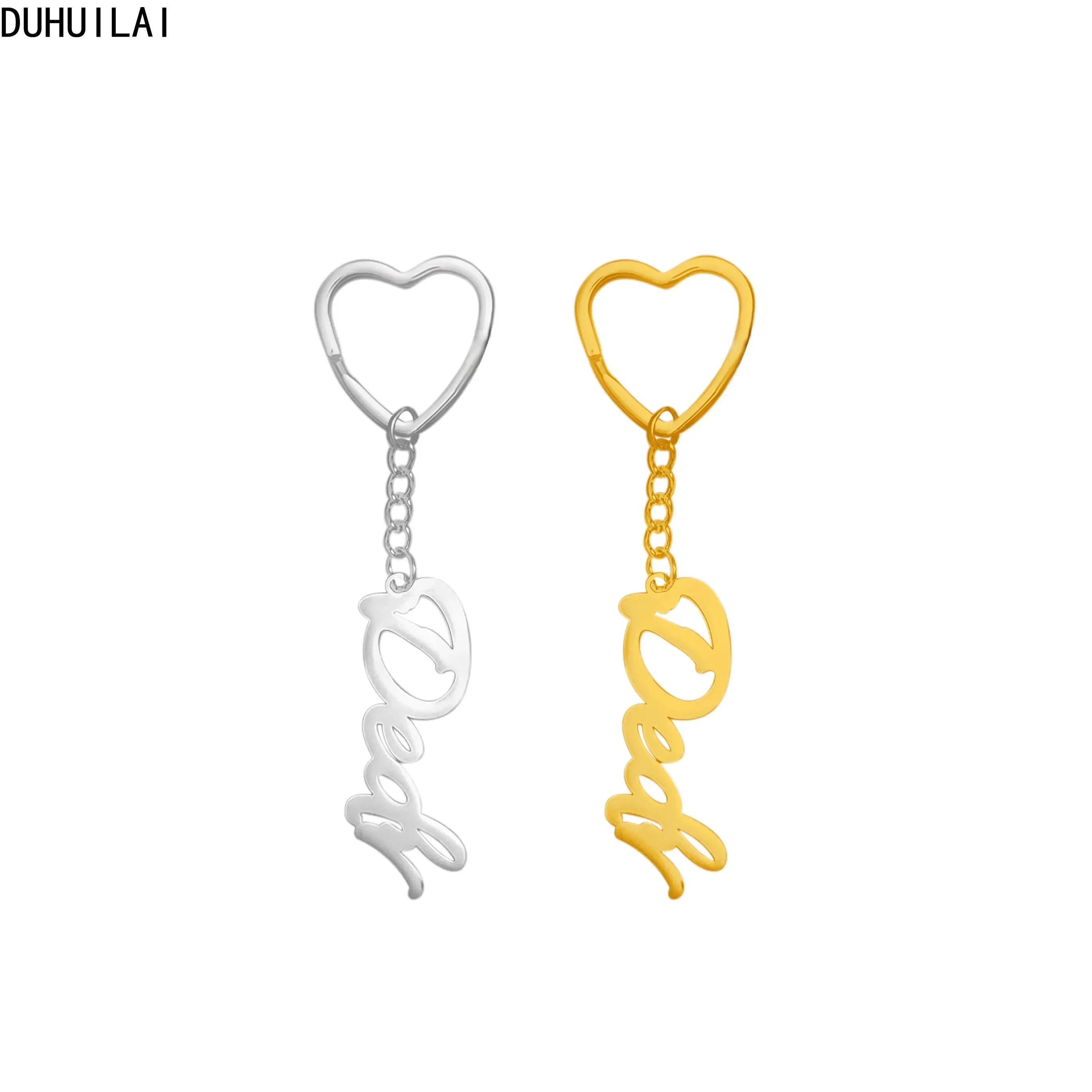 

Customized Stainless Steel Name Keyring Round Heart-shaped Keyring for Men and Women Couples Gift