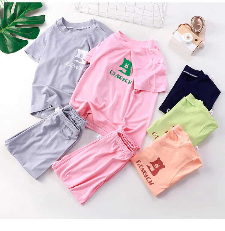 New summer children's home suit 2022 Ice silk short sleeve suit boys girls casual air conditioning pajamas for children Homewear best nightgowns