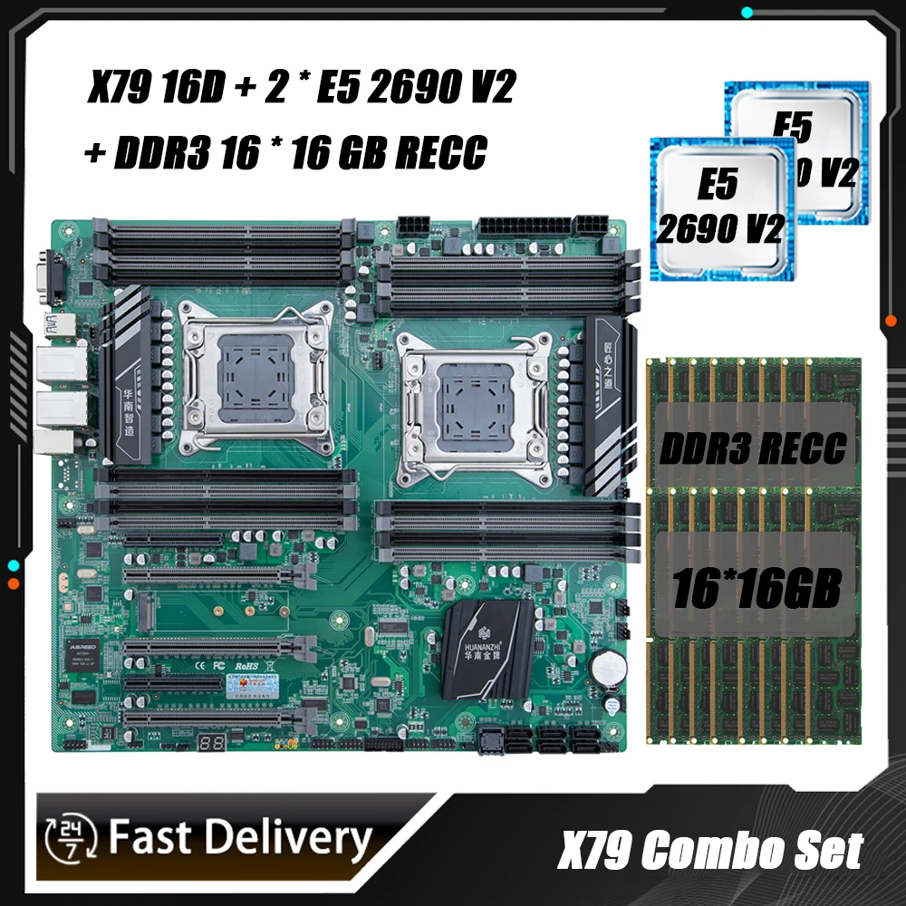 

Комплект материнской платы HUANANZHI X79 16D с E5 2690 V2 DDR3 256 ГБ (16*16 Гб) RECC RAM 1600 X79, набор серверов