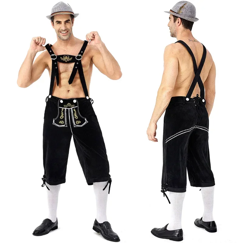 

Germany Oktoberfest Adult Costume Men Suspenders Shorts Pants Vintage Lederhosen Traditional Bavarian Beer Party Cosplay Pants