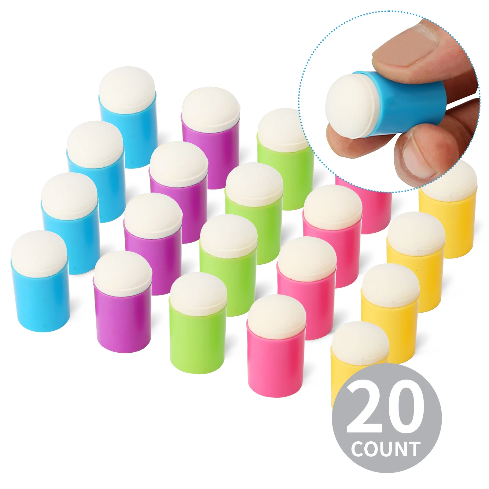 Bowitzki Finger Sponge Daubers Foam With Box Face Paint Sponges Painting Craft Set Finger Paint Drawing Chalk Fingers Painting (25 Pieces