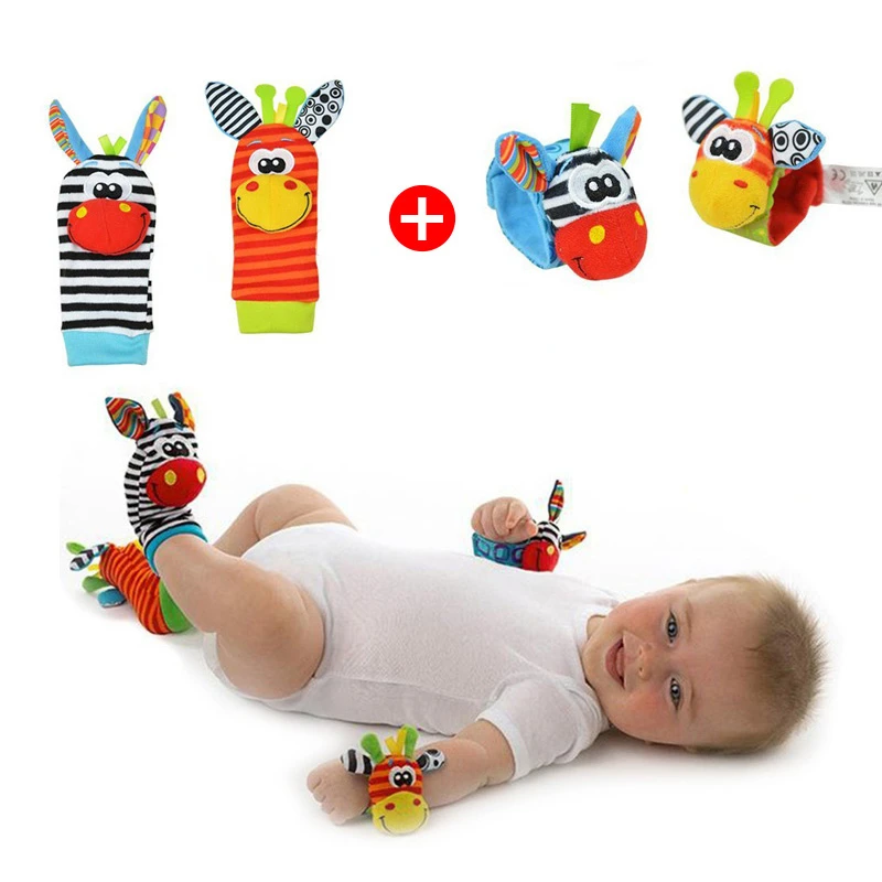 Baby Rattle Toys 0~24 Months Soft Plush Foot Wrist Rattle Set Cartoon Newborn Development Educational Toys For Children