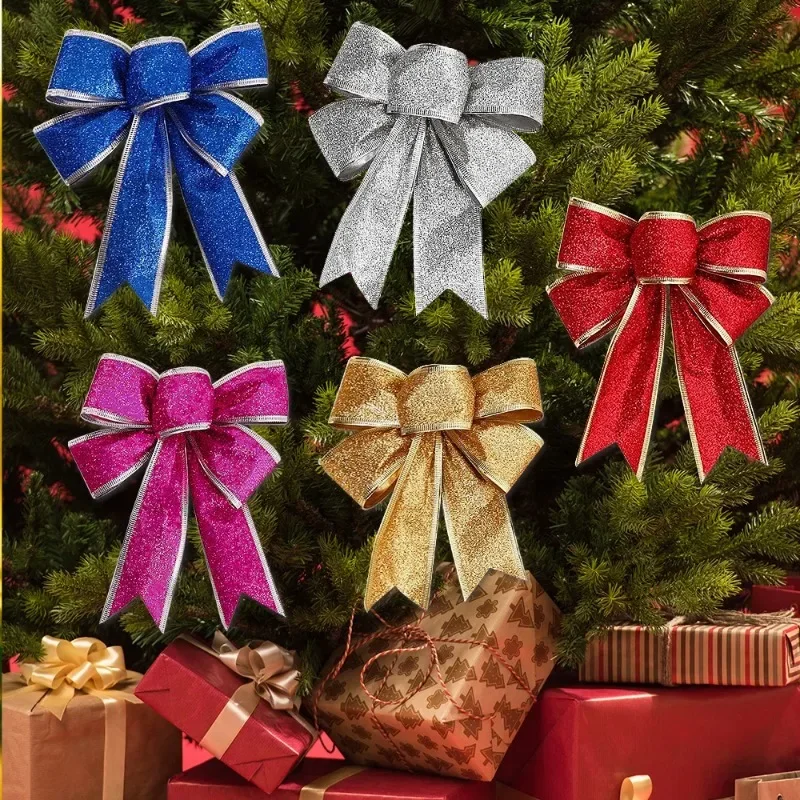Description Picture 6 of item24/1pcs Glitter Bow Gold Red Xmas Tree Ribbon Bowknot Hanging Pendant Ornaments for Christmas New Year Party Home Decor Gifts