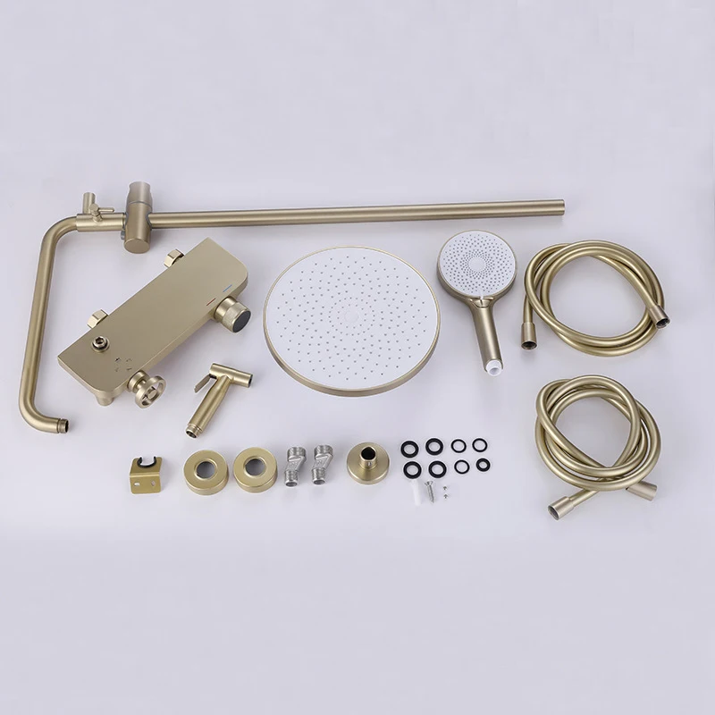 Hot Cold Mixer Rain Shower Mixer Faucet Bathroom LED Digital Brush Gold Shower System Bathtub Wall Mount SPA Fall Bath Taps Set 6