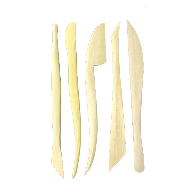 Red Clay Sculpture Wooden Knife Pottery Ceramic Molding Tool Clay Sculpture Shaping Wooden Knife 5 pieces