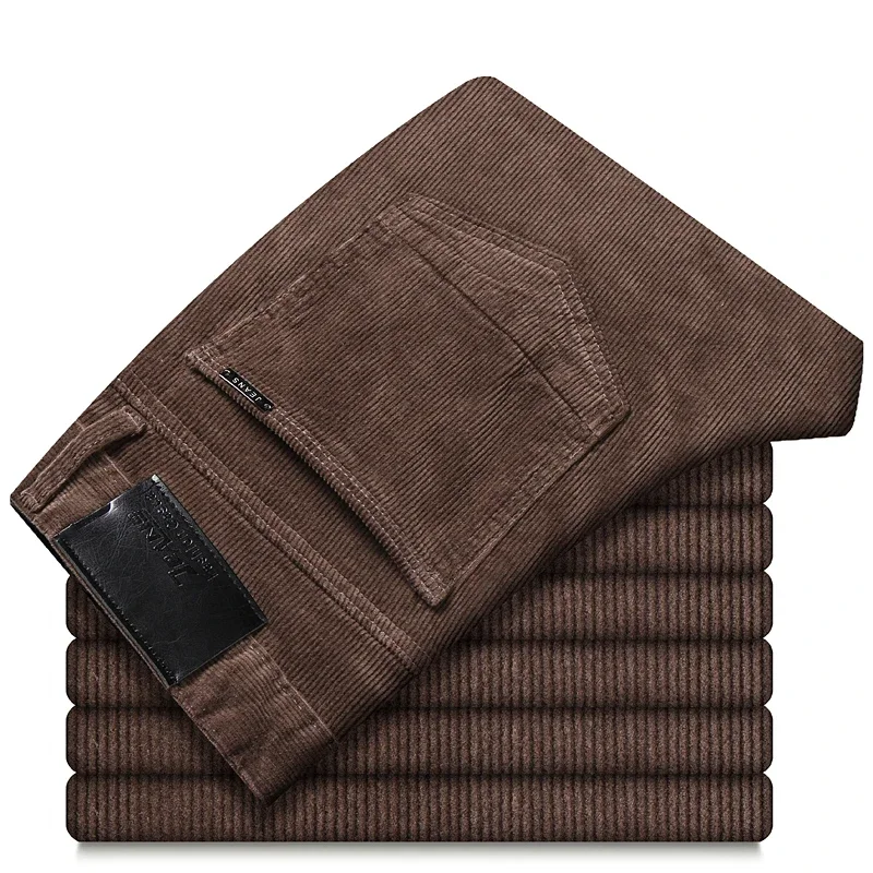 Men's Corduroy Pant Straight Fit Flat-Front Casual Chino Pants Business Fashion Trousers Male Brand Clothes 4
