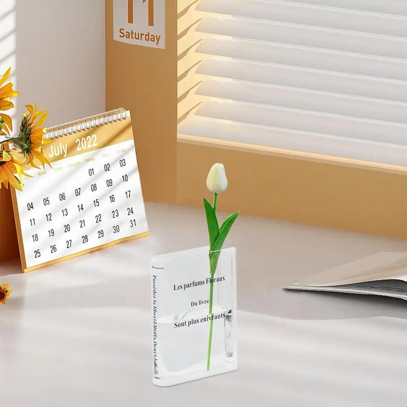 Glass Book Vase Acrylic Clear Book Shaped Unique Vase Artistic And Cultural Flavor Home Decor Products Creative Shaped For Home 2