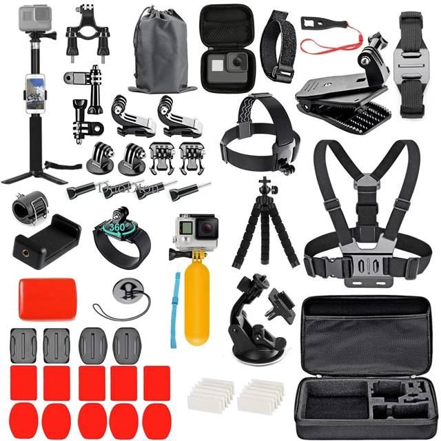 Kit d'accessoires de caméra d'action pour Gopro Hero13, 12, 11, 10, Xiaomi Yi, Insta360 Bery Case, Selfie Stick, Moto, Sangle de montage 1