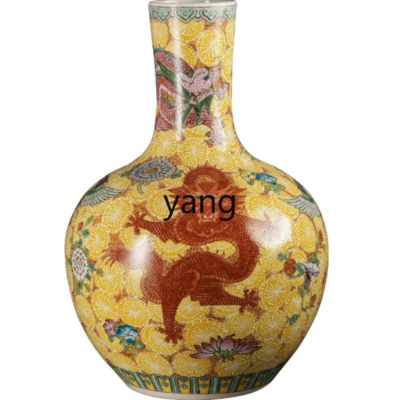 

L'm'm Ceramic Vase Hand Painted Celestial Globe Vase Antique Imitation Chinese Style Living Room Home Decoration Ornaments