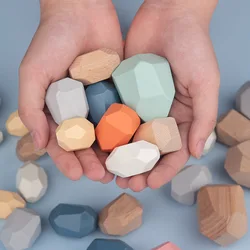 Bloc de Pierres Montessori en Bois Coloré pour Enfants, Empileur Arc en Ciel, Jenga, Jouet Éducatif 