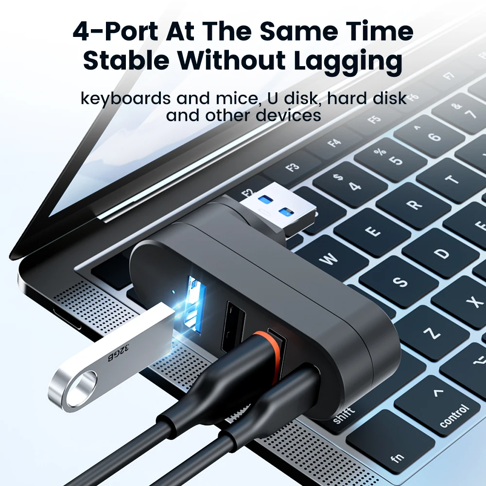 Compact Rotatable High-Speed 4-Port USB Hub Adapter