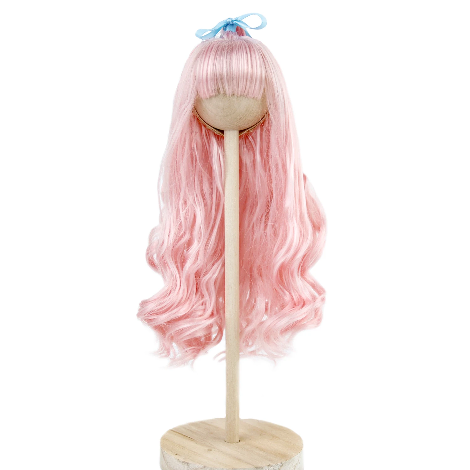 Doll Wig 1/4 7-8 inch Long Curly Hair Pink Milk Silk Soft Wire for BJD/ SD/Smart Doll/MSD/Minifee/Yosd Doll Accessories