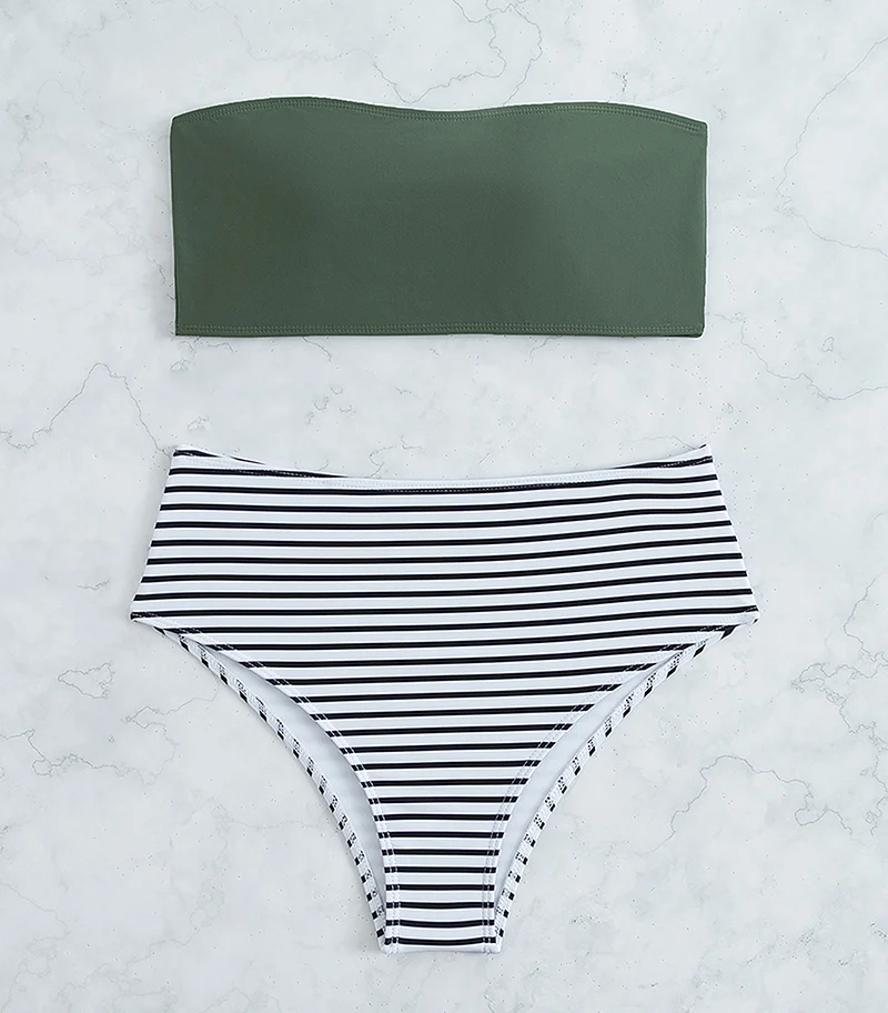 

2023 Women Swimsuits Two Pieces Bikini Set Female Bandeau High Waist Mujer Swimwear Bathers Bathing Swimming Suit Lady Biquini