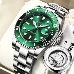 Men's Luxury Sports Green Dial Watches 2024 Fake Mechanical Hollow Design Fashion Business Quartz Steel Watch For Men WristWatch