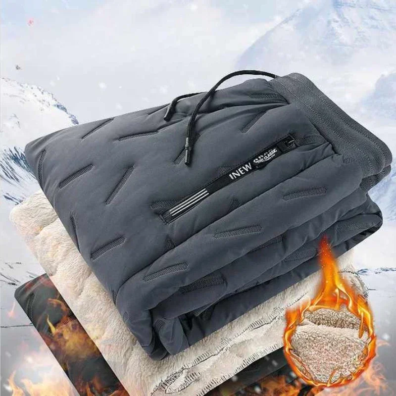 Cotton Pants Men Winter Lambswool Padded Thickened Warm Men Pants Hundreds of Large Size Men Windproof Down Cotton Pants