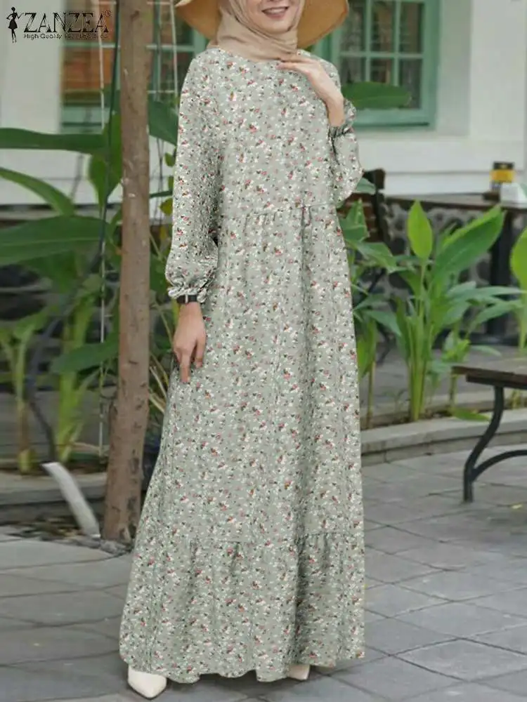 

Spring Long Sleeve Muslim Abaya Ramadan Sundress 2023 ZANZEA Women Vintage Floral Printed Long Dress Robe Femme Party Vestido