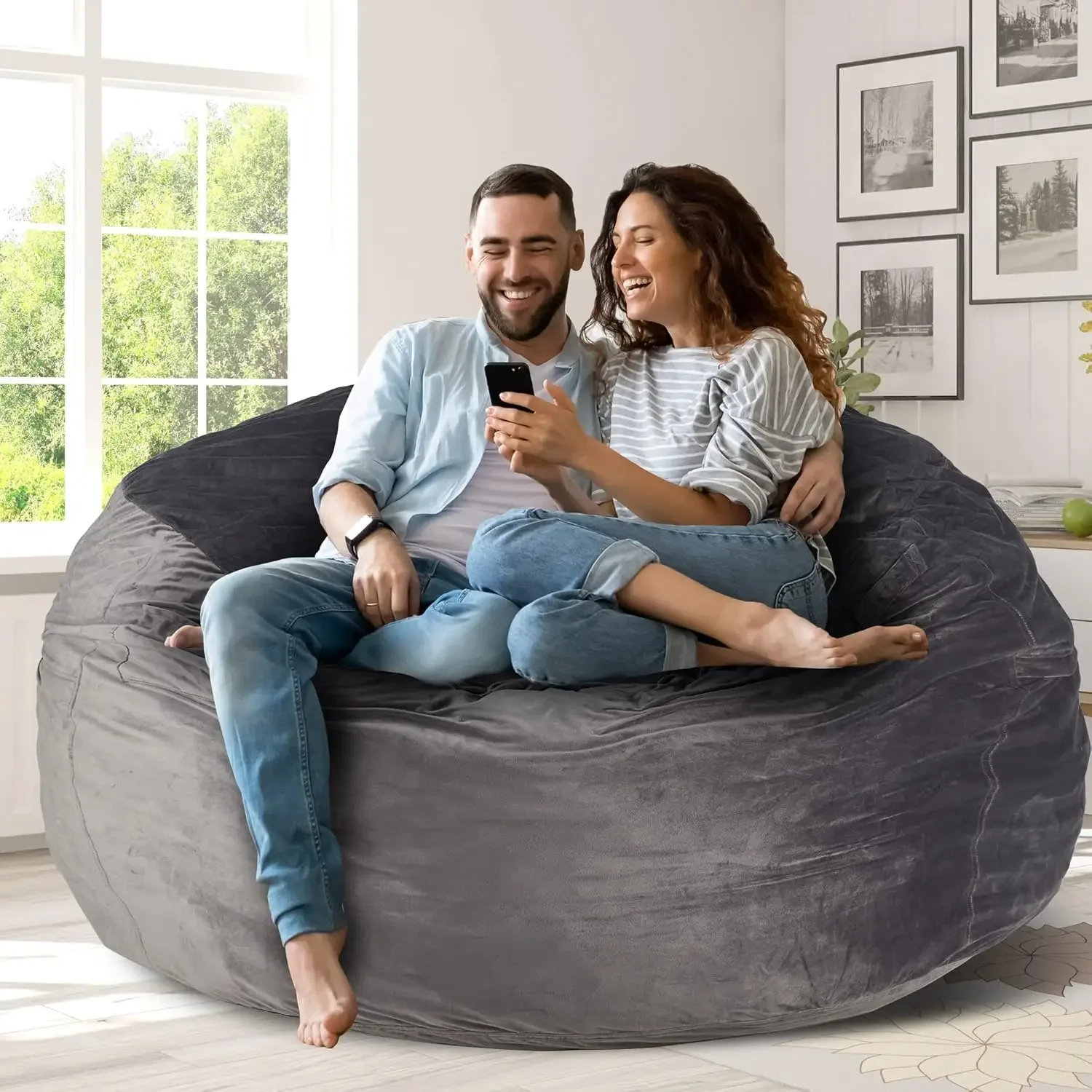 Homguava Bean Bag Chair: Large 5' Bean Bags with Memory Foam Filled, Large Beanbag Chairs Soft Sofa with Dutch Velet Cover-56&times;