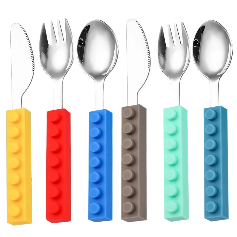 3pcs DIY Colorful Building Blocks Spliced ​​forks Spoons Tableware Student Children's Salad Tableware Set Fit Kitchen Tool